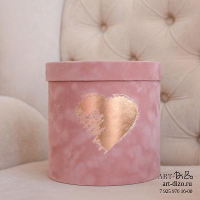 Коробка круглая 20*20 см Бархат "Сердце Поталь"  (Dainel SG  31  Pink / Грязно-розовый) Коробка круглая 20*20 см Бархат "Сердце Поталь"  (Dainel SG  31  Pink / Грязно-розовый)
