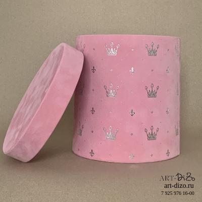 Коробка круглая 17*18 см Бархат "Короны"  (Dainel SG 72 Azalee/ светло-розовый)