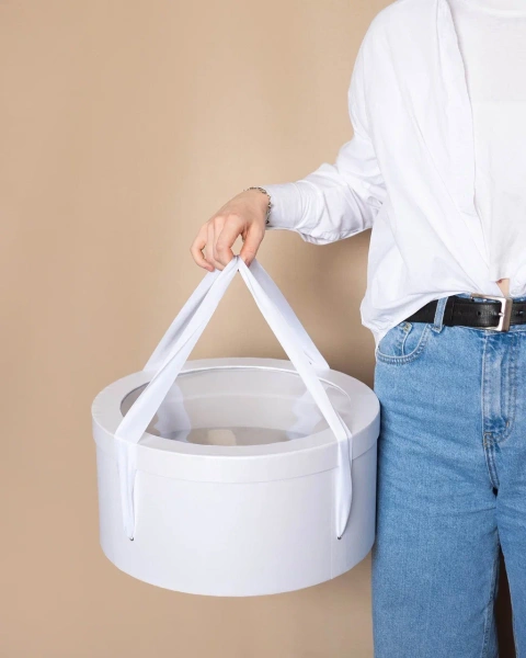 Коробка круглая 35*17 см , крышка с окном  Фотография коробка круглая 35*17 см , крышка с окном