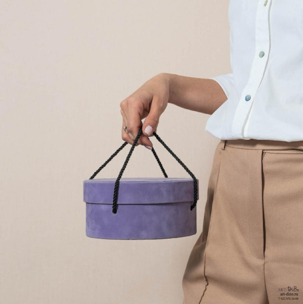  Фотография круглая коробка 17×8 см в бархате с ручками