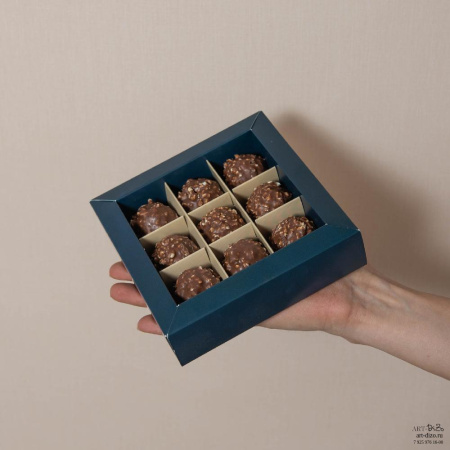 Коробка для конфет 14.5×14.5×3.5 см – заказать оптом в Москве Брендированные боксы под конфеты с ложементом