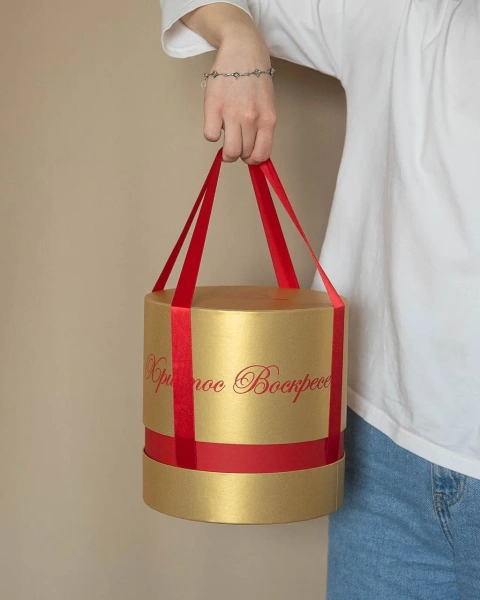  Фотография коробка круглая на втулке 20*20,5см для пасхального кулича