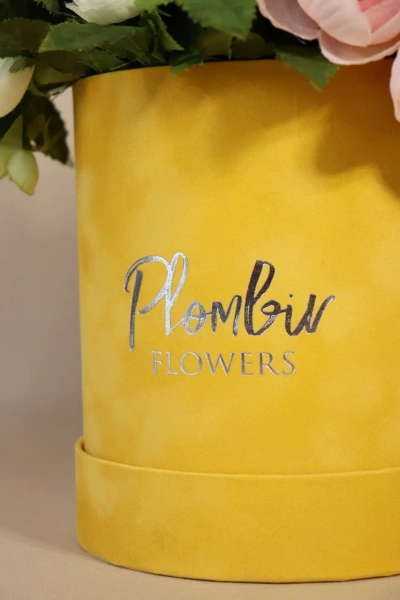  Фотография коробка круглая бархатная в желтом цвете