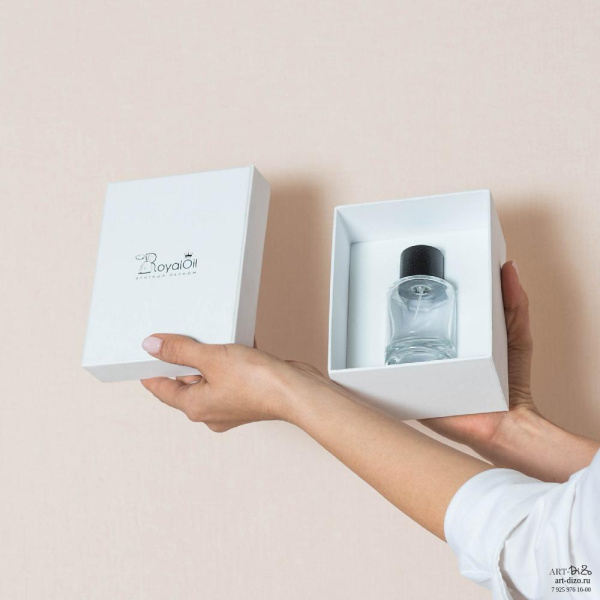 Белые коробки под баночку парфюма с рисунком на заказ оптом