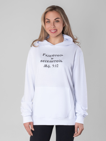 Фотография худи белое утепленное с ручной вышивкой