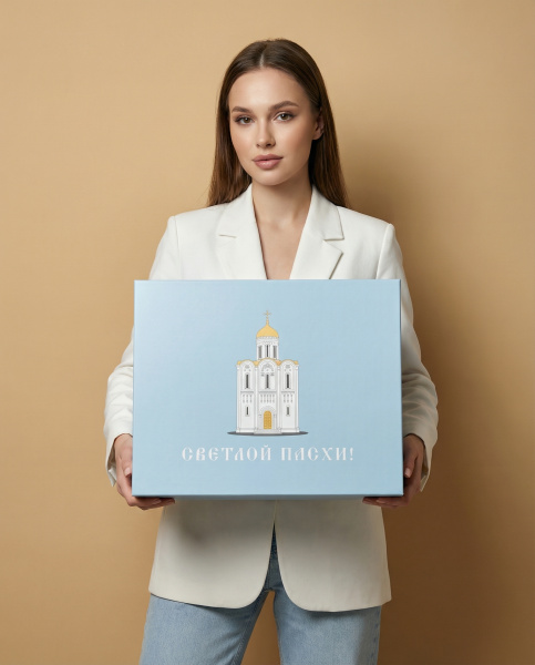  Фотография коробка «крышка-дно» пасхальная с шелкографией