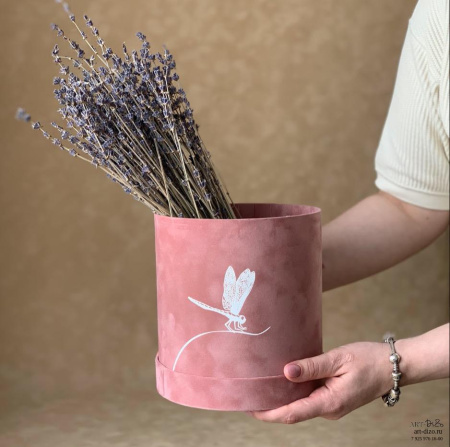 Купить подарочную коробку круглую 17×18 см Бархат «Стрекоза» 1