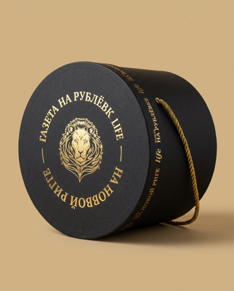 Фотография круглая подарочная коробка с тиснением золотом