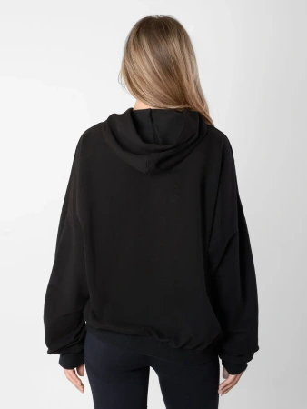  Фотография худи черное утепленное с ручной вышивкой