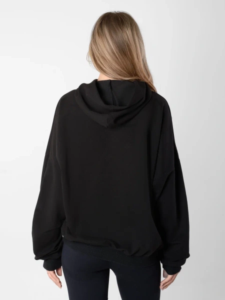  Фотография худи черное утепленное с ручной вышивкой